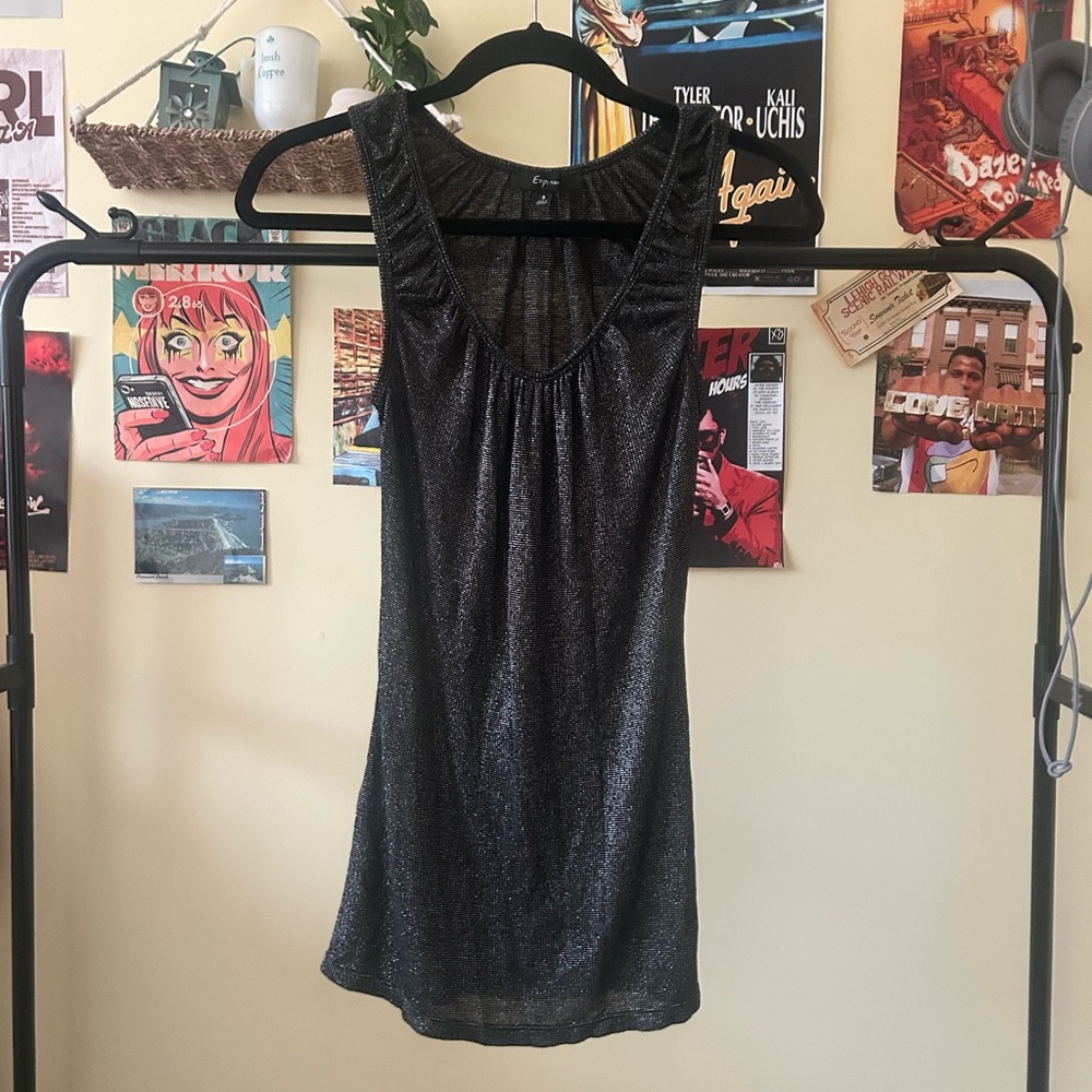 Express Metallic Black Vintage Tank Top